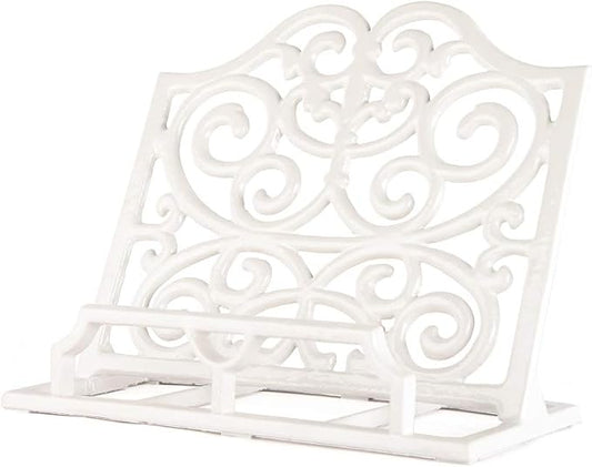 JOGREFUL Cast Iron Cookbook Stand, Kitchen Recipe Holder Scrollwork White | Heavy-Duty Book Vintage Holder, Reading Rest Holder for Easel/Counter/Books/Magazine/iPad/Bible by JOGREFUL