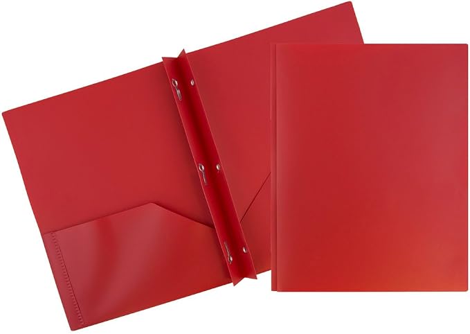 JAM PAPER Plastic Color POP Folders - 2 Pocket Durable Folders with Metal Prongs Fastener Clasps - Red - Bulk 96/Pack by JAMPaper