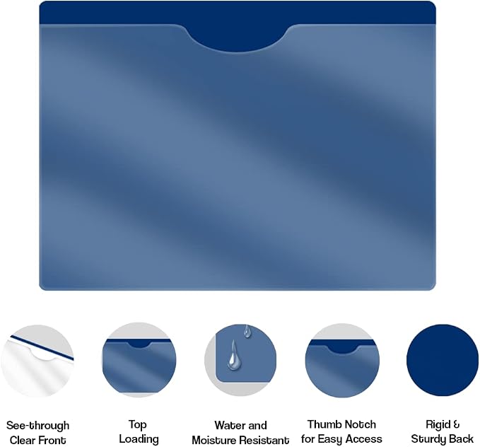 Navy Blue Plastic Folders with Closed Sides, Doctor Stuff, Letter Size, Clear Front Top Loading Job Jacket, Documents Holder for Office, High School and Medical Files, Pack of 50 - Image 4