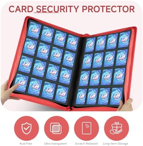 Card Binder with 1024 Cards,16 Pocket Trading Card Binder Includes 32 Page Storage Sleeves,Collection Card Album,Card Holder to Organize and Protect Cards,Red - Image 6
