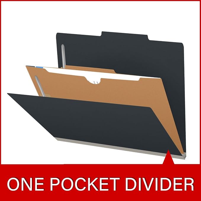 25 Pt. Pressboard Classification Folders, 2/5 Cut ROC Top Tab, Letter Size, 1 Pocket Divider, Black (Box of 10) - Image 8