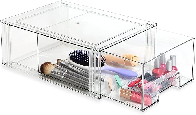 Isaac Jacobs Large Stackable Organizer Drawer (13.5” x 9.9” x 5.4”), Clear Plastic Storage Box, Pull-Out Bin, Home, Office, Closet & Shoe Organization, BPA-Free, Food/Fridge/Freezer Safe (Large) - Image 5