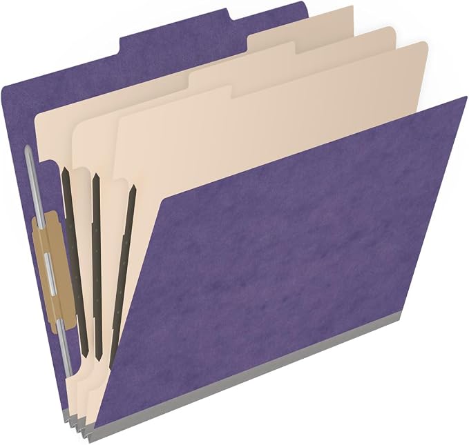 25 Pt. Pressboard Classification Folders, 2/5 Cut ROC Top Tab, Letter Size, 3 Dividers, Purple (Box of 10) - Image 2