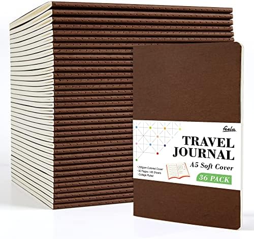 36 Pack Soft Cover Journal Bulk, Feela Lined Blank Travel Journal for Women Men Writing, Notebooks College Ruled for Work, Note Taking Notebook School Business Supplies, 8.2” x 5.5”, A5, Brown by feela