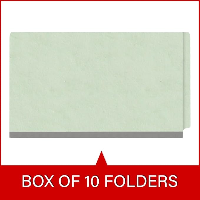 Ecom Folders End Tab Pressboard Classification Folders | Legal Size 25 Pt Stock with 2 Dividers and 2" Tyvek Expansion | Medical, Legal & Office Records Organizer | Pale Green, Box of 10 - Image 6