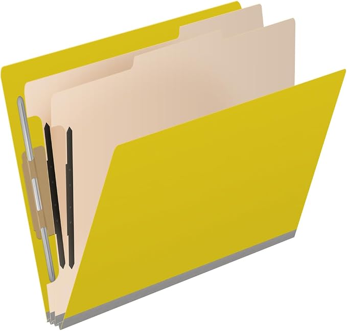 25 Pt. Pressboard Classification Folders, Full Cut End Tab, Letter Size, 2 Dividers, Yellow (Box of 10) - Image 2