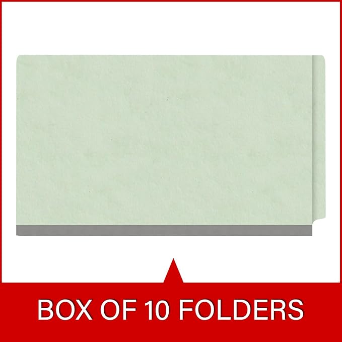 Ecom Folders End Tab Pressboard Classification Folders | Legal Size 25 Pt Type III Stock with 3 Dividers & 3" Tyvek Expansion | 2 Fasteners Pos 1 & 3 for Medical & Office Docs | Pale Green, Box of 10 - Image 6
