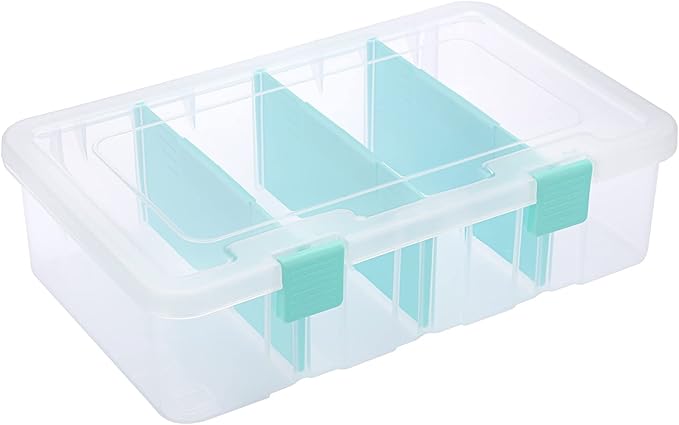 BTSKY Clear Plastic Dividing Storage Box with 4 Compartments Adjustable Storage Bin with Lid Plastic Craft Storage Container Multipurpose Sewing Box Art Supply Organizer, 13.3x8.1x3.4 Inches | 13.3x8.1x3.4 Inches Adjustable Storage Bin with Lid Plastic... by BTSKY