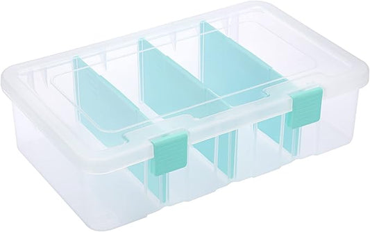 BTSKY Clear Plastic Dividing Storage Box with 4 Compartments Adjustable Storage Bin with Lid Plastic Craft Storage Container Multipurpose Sewing Box Art Supply Organizer, 13.3x8.1x3.4 Inches | 13.3x8.1x3.4 Inches Adjustable Storage Bin with Lid Plastic... by BTSKY
