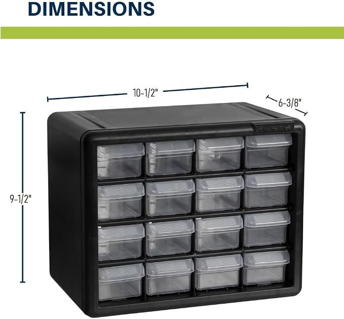 Akro-Mils 16-Drawer Plastic Storage Cabinet | 10-1/2 x 6-1/2 x 8-1/2 Inch | Black | Model 10116 | Garage Organization - Image 3