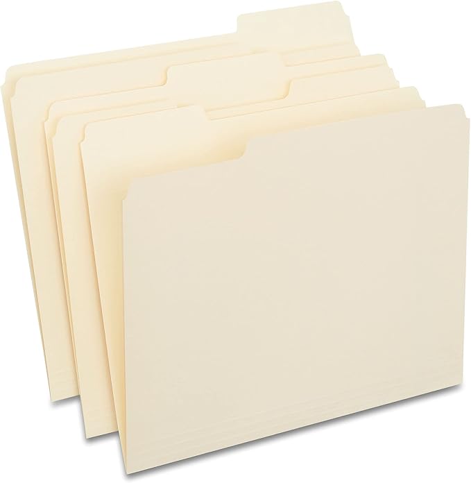 Staples File Folders, Letter Size, 1/3‑Cut Tabs, Manila, Durable Paper Stock, 500/Carton by Staples