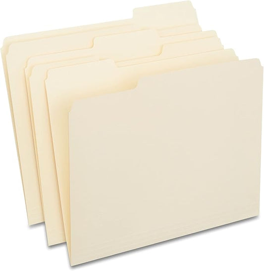 Staples File Folders, Letter Size, 1/3‑Cut Tabs, Manila, Durable Paper Stock, 500/Carton by Staples