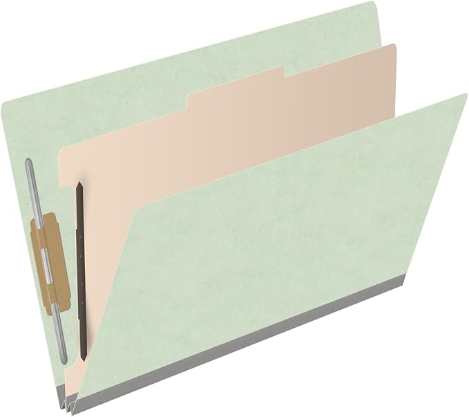 Ecom Folders Top Tab Pressboard Classification Folders | Legal Size 25 Pt Stock with 1 Divider | 2/5 Cut ROC Tab for Medical & Office Filing | 4 Filing Sections | Pale Green, Box of 10 - Image 2