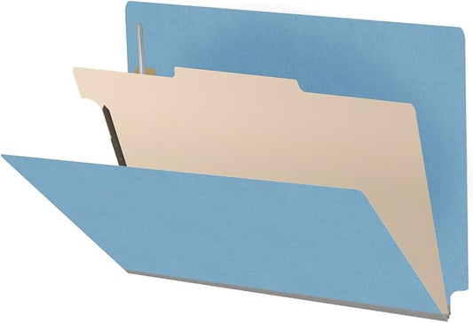 Ecom Folders Heavy Duty Top Tab Classification Folders | Letter Size 18 Pt Stock with 1 Divider | 2/5 Cut Right Position Tab for Medical, Legal and Office Documents | Blue, Box of 10 by Ecom+Folders