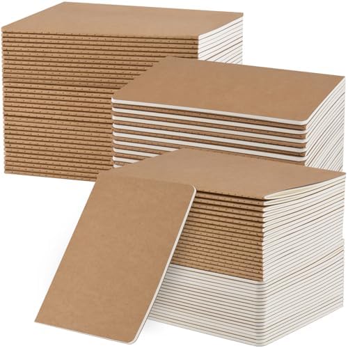 ZCZN 100 Pack A5 Kraft Notebooks Bulk, 8.15x5.5 Inches Lined Paper Journaling Notebooks, Notebooks for Work, Composition Notebooks for School, Journal Notebooks for Office, 60 Pages by ZCZN