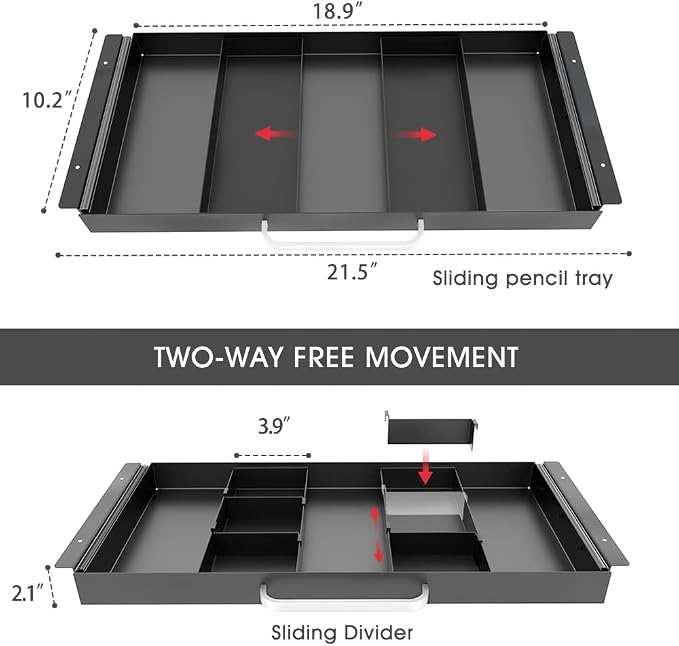GOME Large Size Under Desk Slide out Pencil Drawer with Adjustable Space Divider Design for Storing Pencil and Office Accessories, Underdesk Pull out Tray Organizer Mounted for Sit Stand Workstation - Image 2