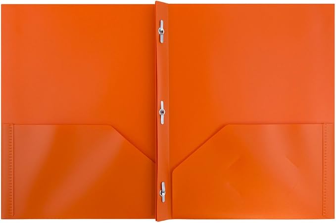 JAM PAPER Plastic Color POP Folders - 2 Pocket Durable Folders with Metal Prongs Fastener Clasps - Orange - Bulk 96/Pack - Image 2