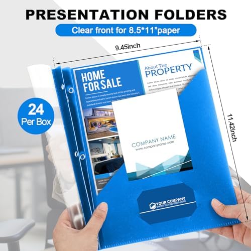 Teling 24 Pcs Clear Front Report Covers with 3 Prongs, Suit for A4/8.5'' x 11'' Letter Size Paper, Plastic Blue Presentation Folders Bulk, 90 Sheet Capacity, for School Business - Image 2