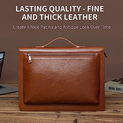 YIWEN Leather Portfolio with Handle, Zippered Front Pocket and Clip - Image 2