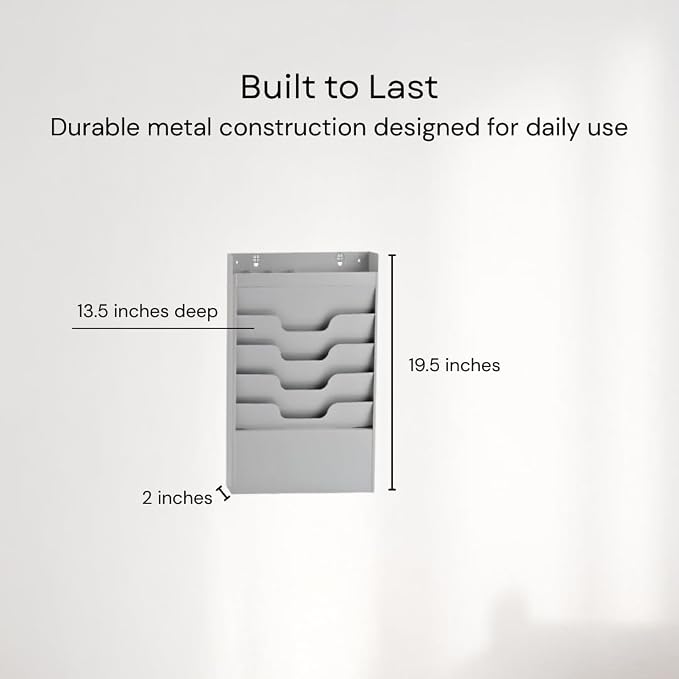 4 Tier Wall Mounted File Organizer, Metal Task Rack for Office Documents, Mail & Folders, Space-Saving Office Wall Organizer, Graywhite 19.5”H - Image 3