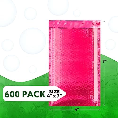 Metallic Bubble Mailers, Hot Pink Glossy Padded Envelopes 4.25 x 7 Inches, Cushion Bubble Shipping Bags, Self Seal Mailing Envelopes, Pack of 600 - Image 2