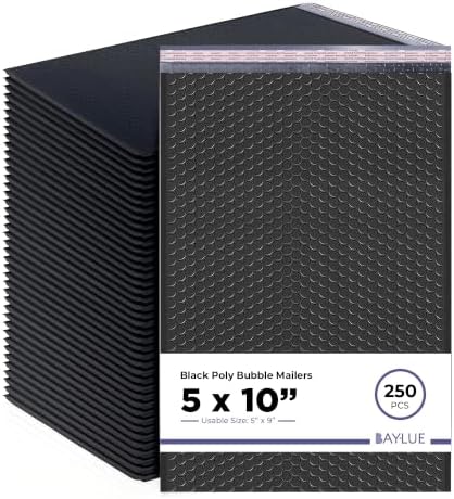 Black Bubble Mailers 5x10, Self Seal Poly Padded Envelopes #00, 250 Pack by BAYLUE