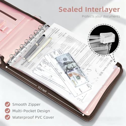 Ospelelf Rose Gold Zippered 7 Ring Check Binder for Business Checks (9" x 13"), 1 Inch Faux Leather Checkbook Portfolio with Zipper Pouch, Professional Binder Organizer for Accountants, Home Use - Image 4