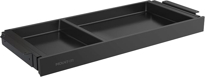 Mount-It! Under Desk Drawer Organizer with 2 Compartments, Shallow Low-Profile Slide-Out Desk Tray, 20.7″ x 8.9″ x 1.8″, Pull-Out Pencil Drawer for Traditional & Standing Desks - Black - Image 8