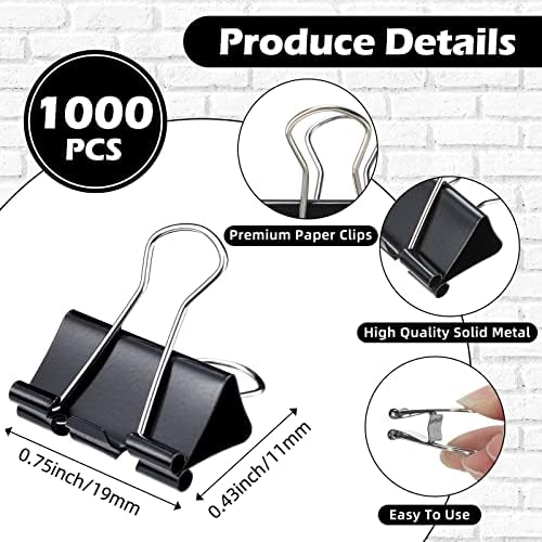 Yexiya 1000 Pcs Binder Clips Bulk Black Metal Clip,0.75 Inch - Image 2