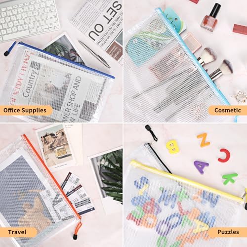 EOOUT 100pcs Mesh Zipper Pouch, A4 Size, 10 Colors Zipper Bags for Organizing Storage, Waterproof Puzzle Bag, Zipper File Bags for Board Games and School Office Supplies - Image 5