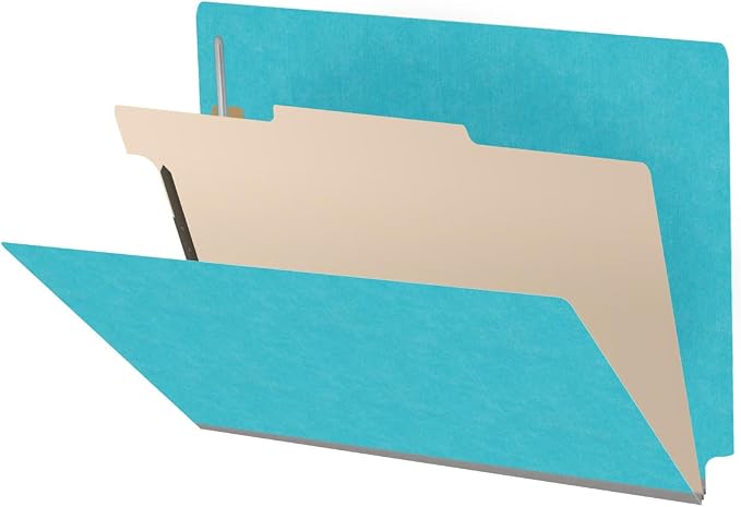 Ecom Folders Heavy Duty Top Tab Classification Folders | Letter Size 18 Pt Stock with 1 Divider | 2/5 Cut Right Position Tab for Medical, Legal and Office Documents | Light Blue, Box of 10 by Ecom+Folders