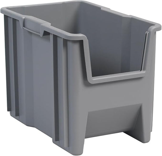 Akro-Mils 13014 Stak-N-Store Stackable Storage Bins, Heavy Duty Garage Storage Containers, Open Front Plastic Organizer for Tools, Shelves, Closet Organizer, 17-/12" x 11" x 12-1/2", Grey, 4-Pack by Akro-Mils