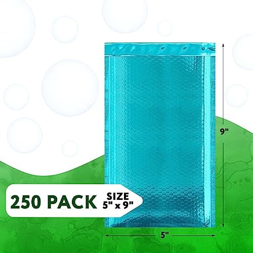 Metallic Bubble Mailers, Teal Glossy Padded Envelopes 5 x 9 Inches, Cushion Bubble Shipping Bags, Self Seal Mailing Envelopes, Pack of 250 - Image 2