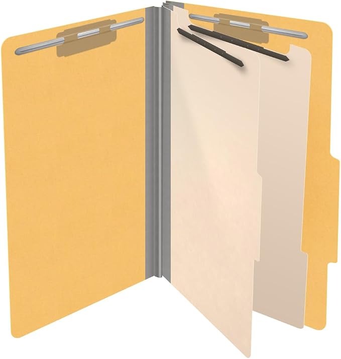 18 pt Heavy Duty Top Tab Color Folders, 2/5 Cut ROC Top Tab, Legal Size, 2 Dividers, Yellow (Box of 10) - Image 4