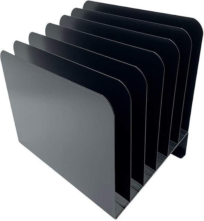Huron Desktop File Binder Organizer Storage, Inclined Slant 6 Slot, Black Commercial Grade Steel - Image 4
