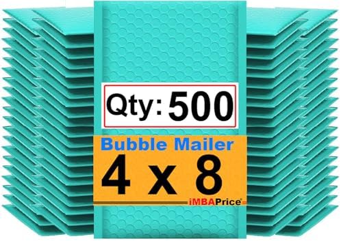 iMBAPrice 500-Pack #000 (4" x 8") Premium Hot Teal Color Self Seal Poly Bubble Mailers Padded Shipping Envelopes (Total 500 Bags) by iMBAPrice