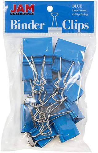 JAM PAPER Colorful Binder Clips - Large - 1 1/2 Inch (41 mm) - Blue Binderclips - 12/Pack by JAMPaper