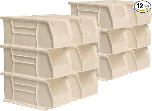 Akro-Mils 30230 AkroBins Plastic Storage Bins, 11"x5"x5", Stone, 12-Pack | Space-Saving Stackable Bins for Garage, Pantry, Craft Organization by Akro-Mils