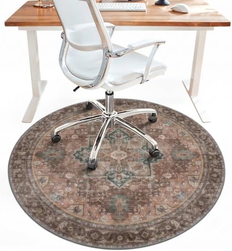 5FT Round Office Chair Mat for Hardwood Floor, Non-Slip Washable Rosewood by BESBLEE