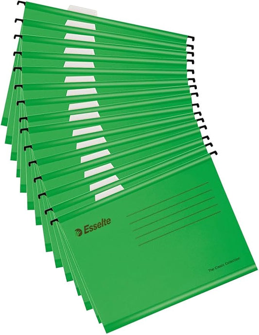 Esselte A4 Reinforced Filing Cabinet Suspension File, Pack 15, Made from Strong 100% Recycled Card, with Tabs and Card Inserts, for Home, Office, School Organisation, Green by Unknown