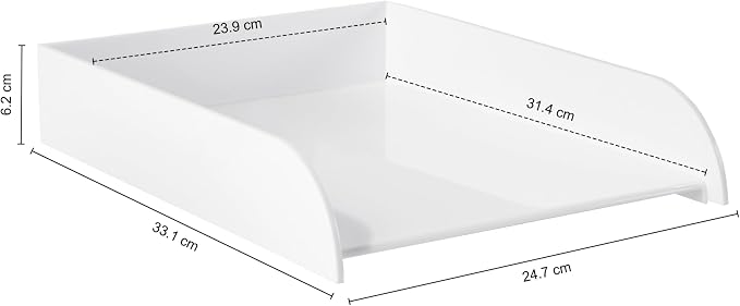 OSCO High Gloss White Plastic Stacking Letter Tray | A4 | Easily Stackable | Desk File Organiser | Paper Storage | Office Document Sorter | Paperwork Filing | No Risers Required | H6 x W24.5 D33 cm - Image 4
