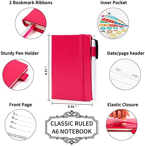 feela 15 Pack Pocket Small Notebooks Bulk, Mini Cute Memo Notepads Hardcover College Ruled Lined Journals with Pen Holder for Women Girls Office School, with 15 Black Pens, 3.5”x 5.5”, A6, Berry - Image 2