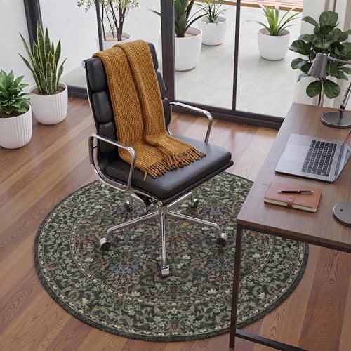 5FT Round Office Chair Mat for Hardwood Floor, Non-Slip Washable Moss Green - Image 4