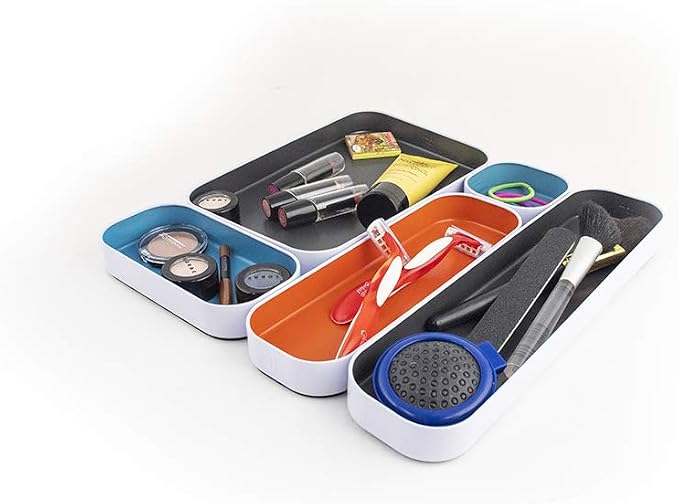 Three by Three Seattle Metal Drawer Organizer Tray Set, 5-Pc, 1" (Gray Mix) | Colorful 1" metal bins; food-safe; soft non-scratch base; kitchen, bathroom, vanity, desk & office drawers - Image 4