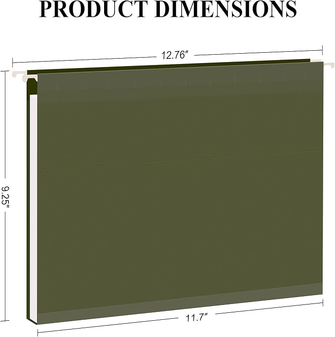 ViVin Hanging File Folders, 1/5-Cut Adjustable Tabs with 24 Per Box, 1 Inch Expansion, 24 Pack Letter Size Hanging File Folders, Designed for Office Home School Filing Cabinet(Green) - Image 2