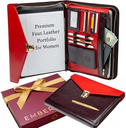 Business Portfolio- Premium Vegan PU Leather Padfolio with Durable Zipper & 13 inch Tablet Sleeve. Resume Folder for Interview & Documents Organizer. Gift Box & Pen Included by Unknown