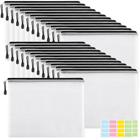 EOOUT 24pcs A3 Mesh Zipper Pouch Bags, Black Reusable Zipper Bags for Organizing Storage, Waterproof Puzzle Bag, Zipper Bags for Board Game Storage and School Office Supplies by EOOUT