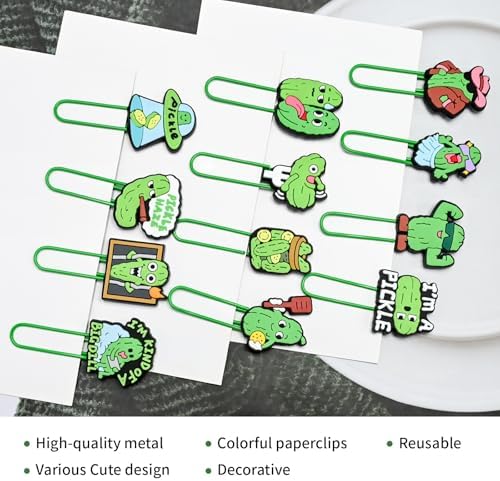 Paper Clips, 22pcs Pickle PaperClips Medium Colored Binder Clips Assorted Book Mark for Paperwork Office School Decorative - Image 2