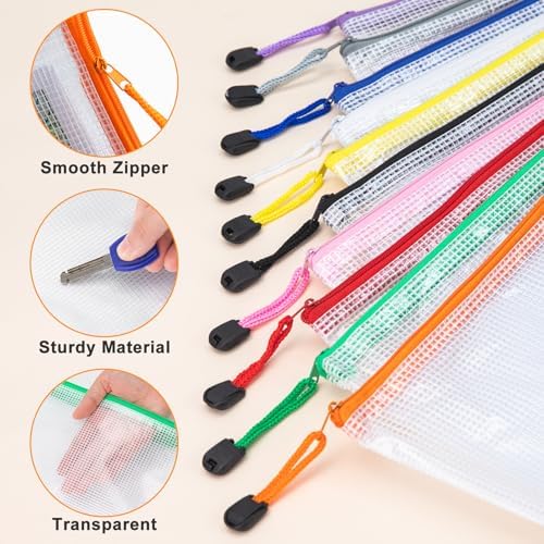 36Pack A4 Letter Size Mesh Zipper Pouch Bags, 12 Colors - Image 4