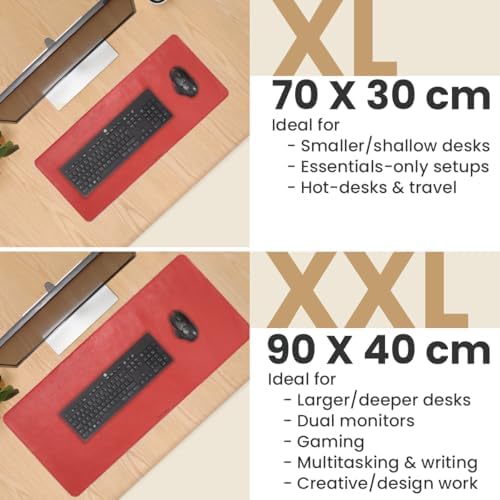 Full Grain Leather Desk Pad, Red, L (27.6 x 11.8 inch) - Image 4